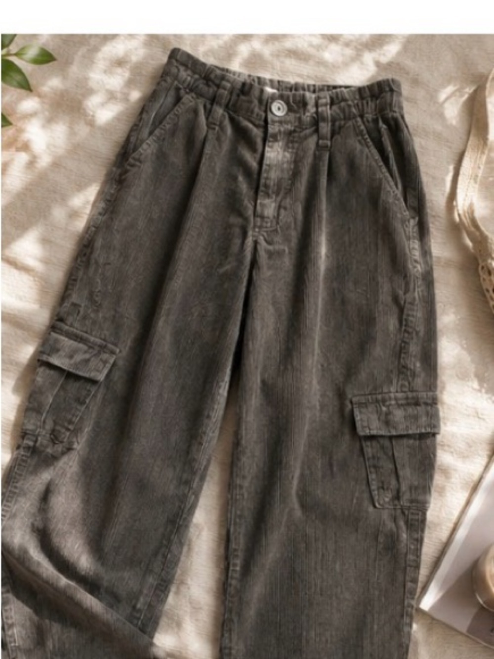 Angel Kiss Gray Corduroy Cargo Pants Wide Leg Utility Y2K Size 5/27 - Picture 2 of 3